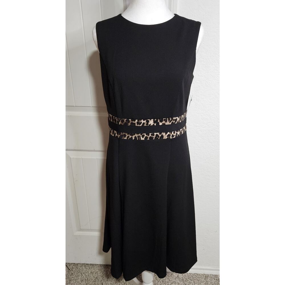 NWT Liz Claiborne Size 8 Black Sleeveless Dress With Cheetah Accents